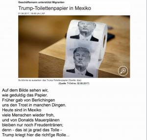 Vorschau Bildgedicht: Trump-Toilettenpapier in Mexico