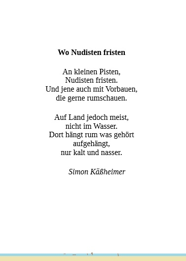 Bildgedicht: Wo Nudisten fristen