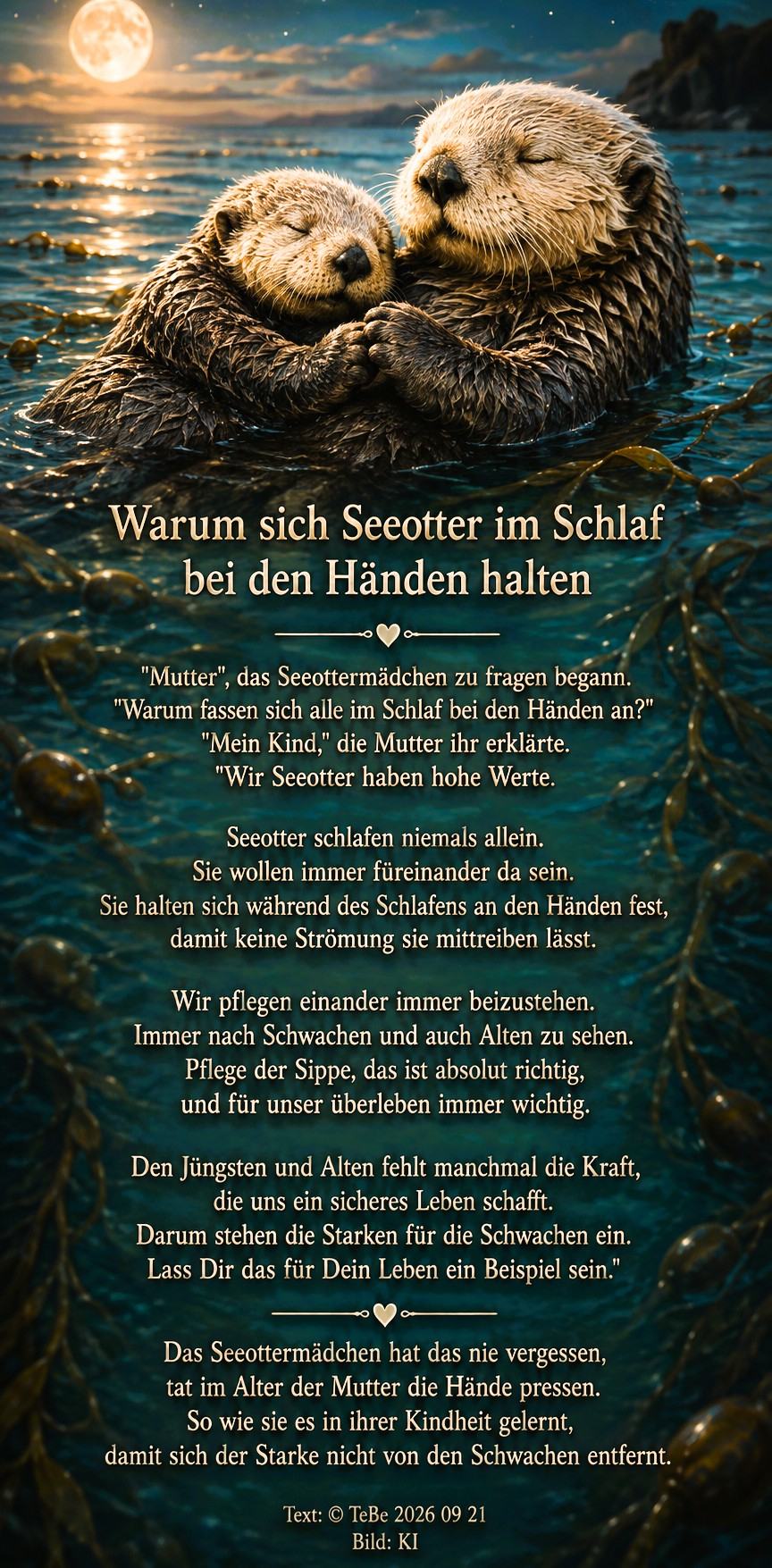 Bildgedicht: Warum sich Seeotter im Schlaf bei den H&auml;nden halten