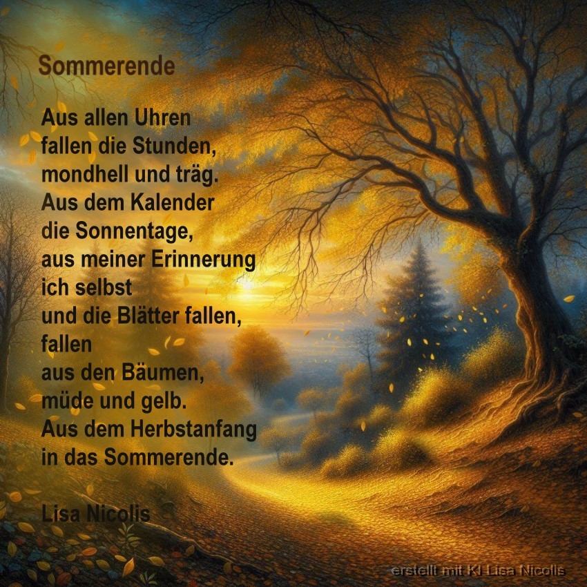 Bildgedicht: Sommerende (Bild von mir mit KI erstellt)
