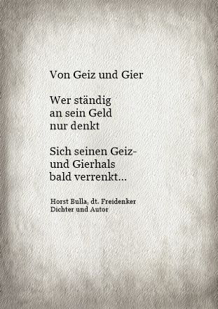 Bildgedicht: Von Geiz und Gier