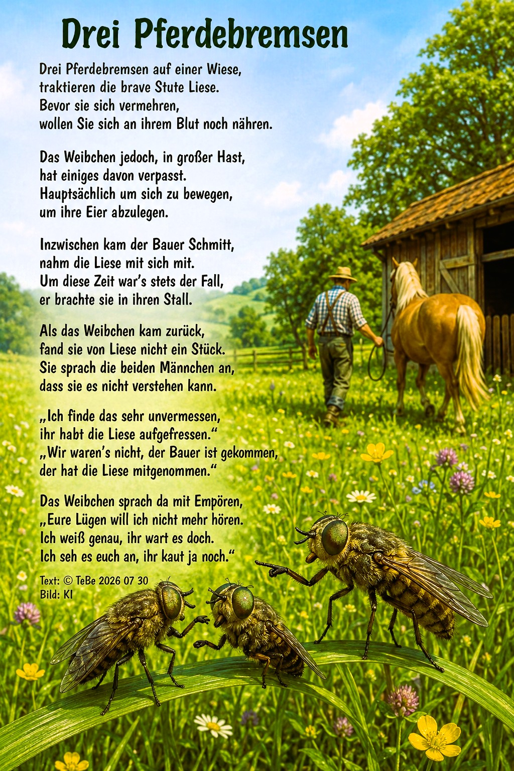 Bildgedicht: Drei Pferdebremsen