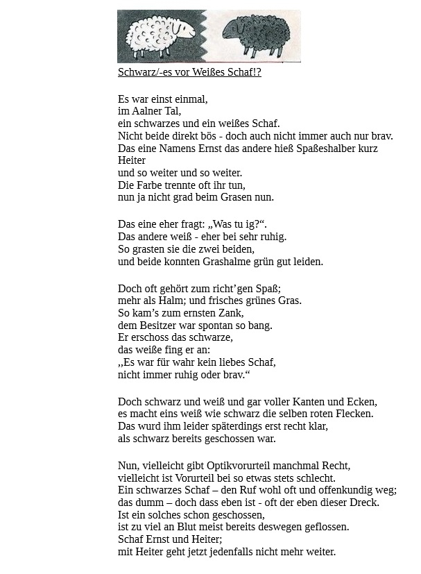 Bildgedicht: Schwarzes vor wei&szlig;es Schaf!?