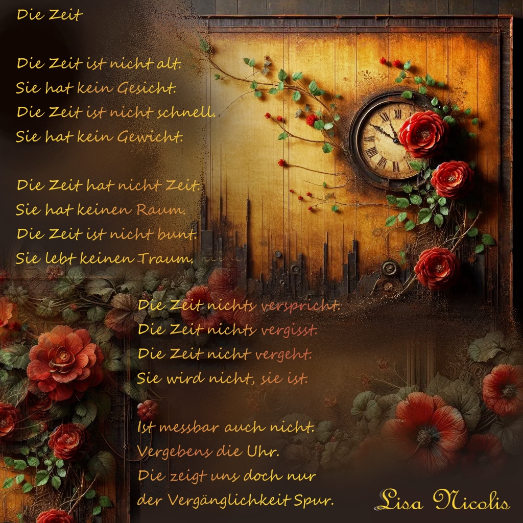 Bildgedicht: Die Zeit (Bild von mir mit KI erstellt und bearbeitet)