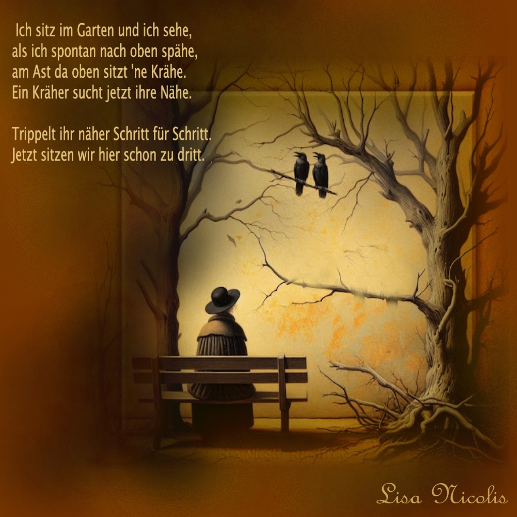 Bildgedicht: Die Krähen (Bild von mir mit KI erstellt und bearbeitet)