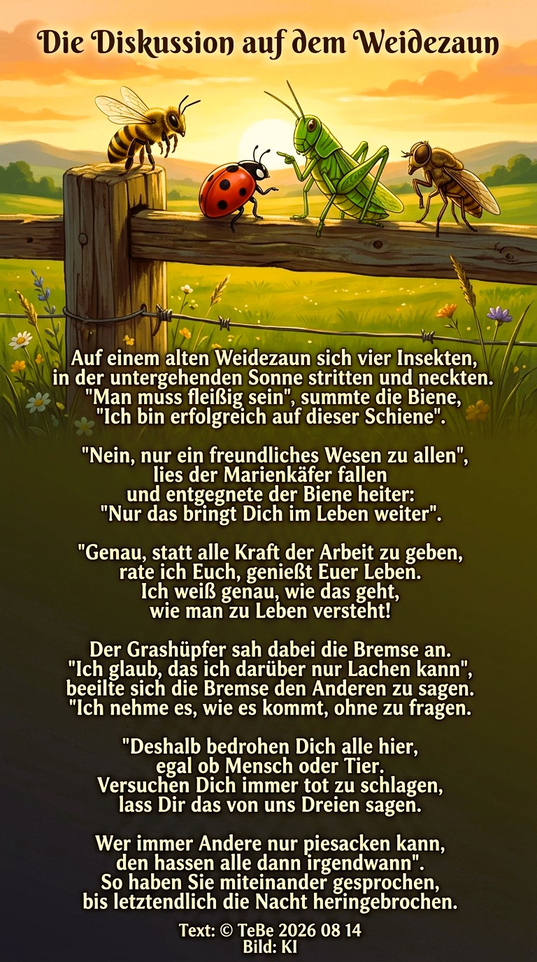 Bildgedicht: Die Diskussion auf dem Weidezaun