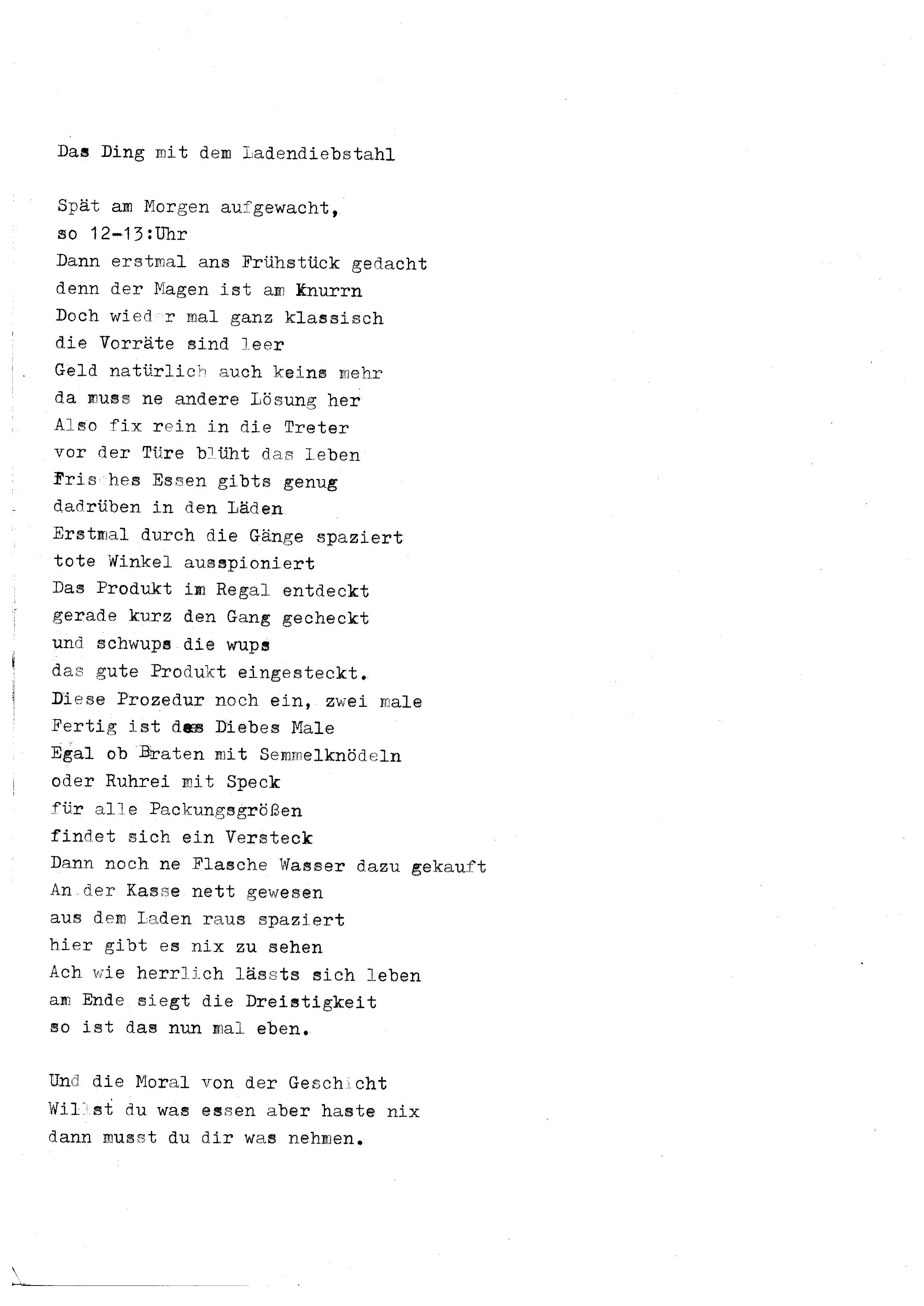 Bildgedicht: Ladendiebstahl