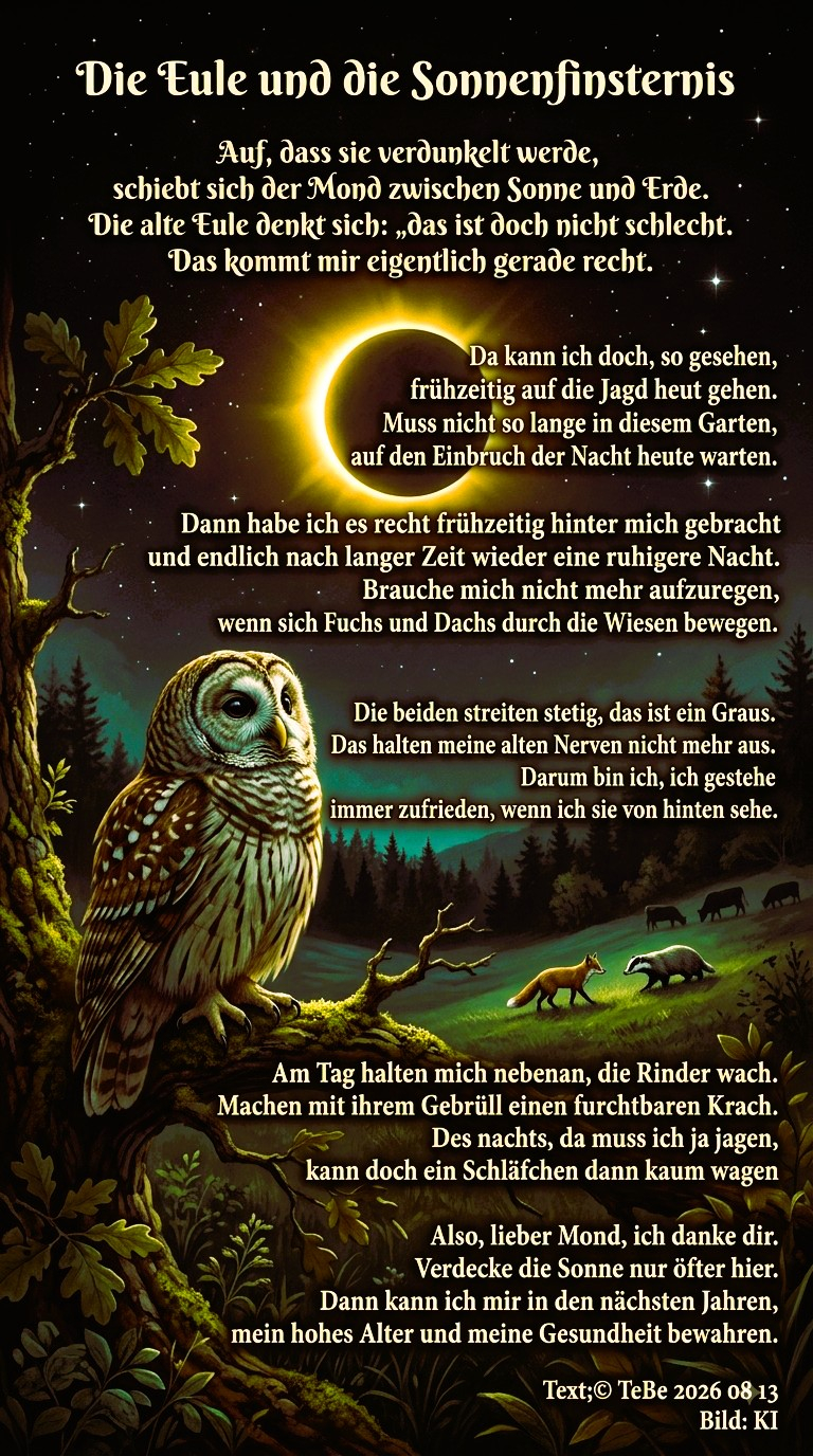 Bildgedicht: Die Eule und die Sonnenfinsternis