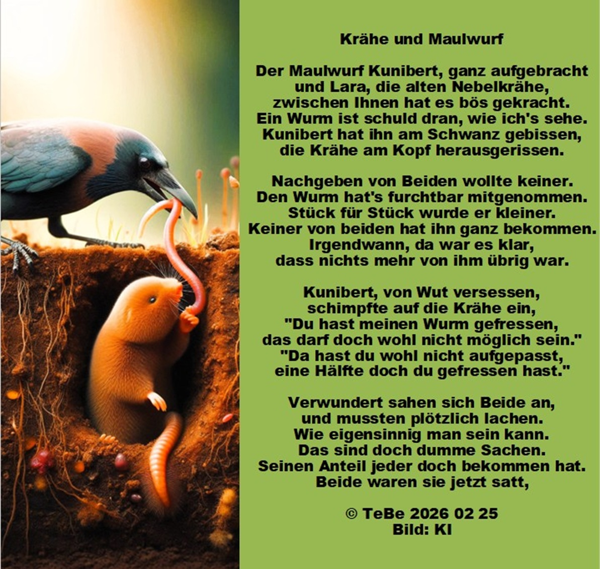 Bildgedicht: Kr&auml;he und Maulwurf
