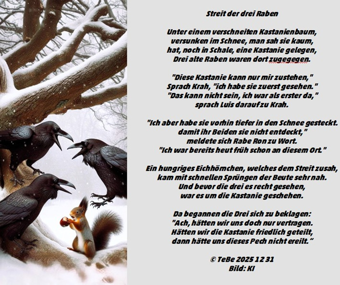 Bildgedicht: Streit der drei Raben