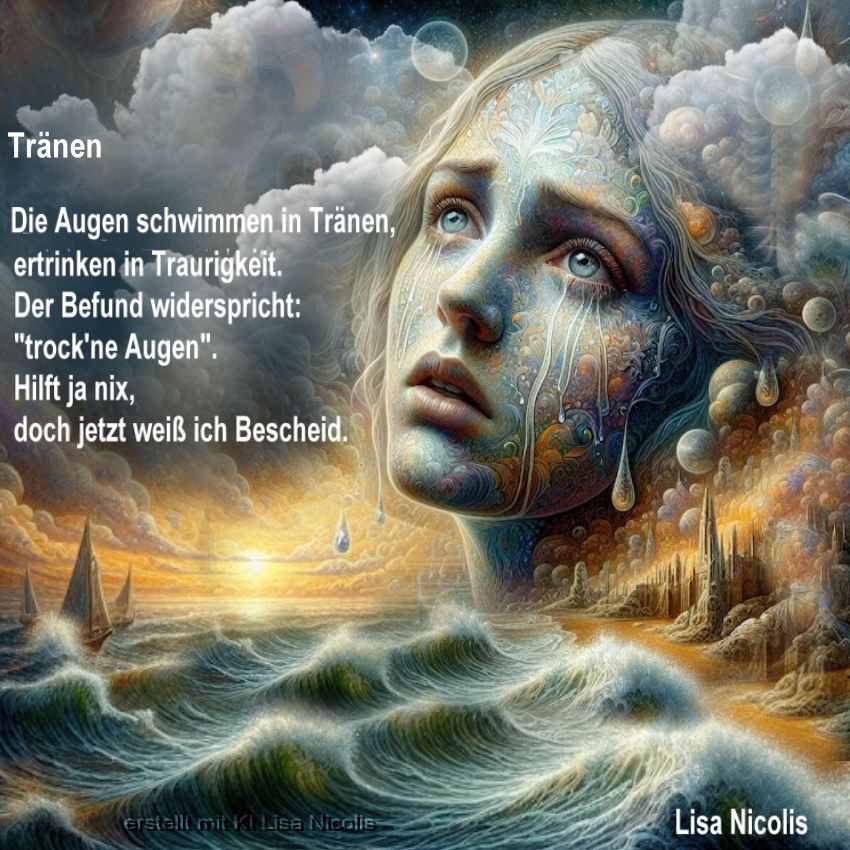 Bildgedicht: Tränen (Bild von mir mit KI erstellt)