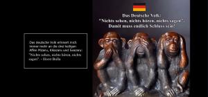 Vorschau Bildgedicht: Das deutsche Volk erinnert mich immer mehr an die drei heiligen Affen. von Horst Bulla.